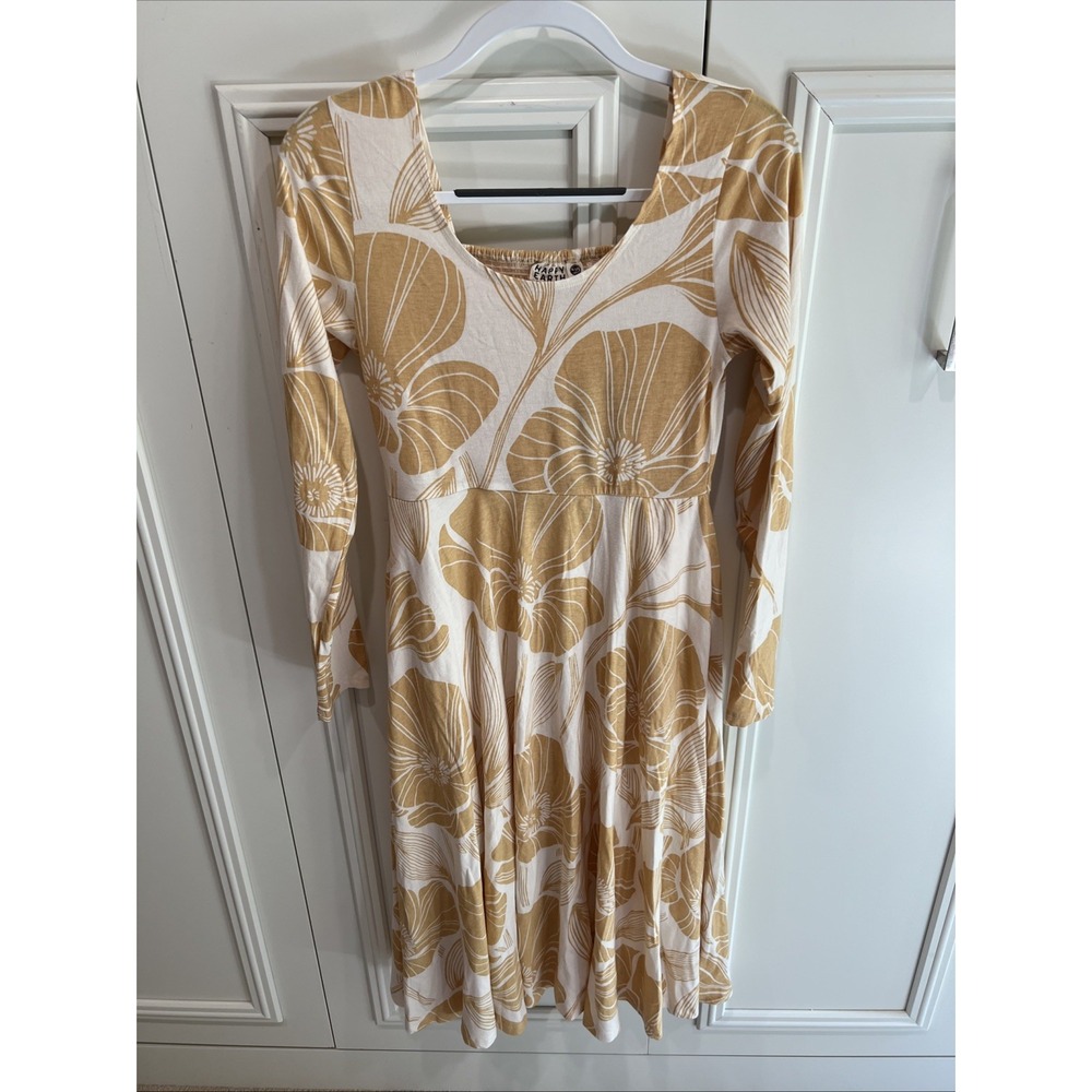 Happy Earth Organic Cotton Midi Dress Size Medium Floral Cottagecore Poppies